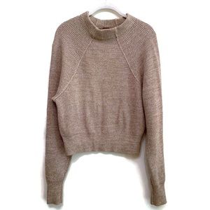 Free People Mock Neck Cropped Sweater in Creamy Beige XS